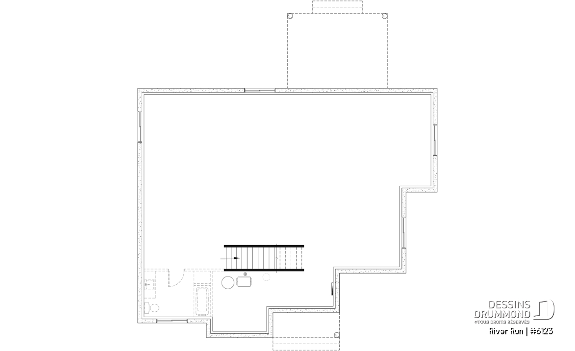 Sous-sol aménageable (Optionel $) - Modèle de maison plain-pied 4 chambres au rez-de-chaussée, 2 salles de bain et terrasse abritée - River Run
