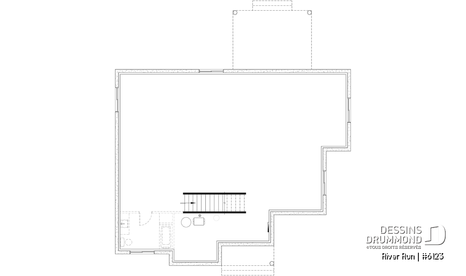 Sous-sol aménageable (Optionel $) - Modèle de maison plain-pied 4 chambres au rez-de-chaussée, 2 salles de bain et terrasse abritée - River Run