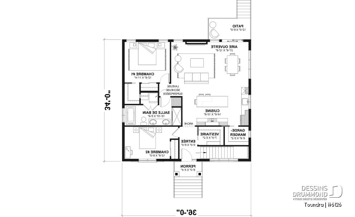 Rez-de-chaussée - Plan de maison plain-pied, 2 à 4 chambres, aire ouverte, vestiaire et sous-sol aménagé (optionnel $) - Toundra