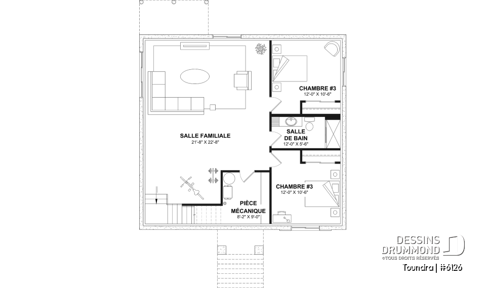 Sous-sol aménagé (Optionel $) - Plan de maison plain-pied, 2 à 4 chambres, aire ouverte, vestiaire et sous-sol aménagé (optionnel $) - Toundra