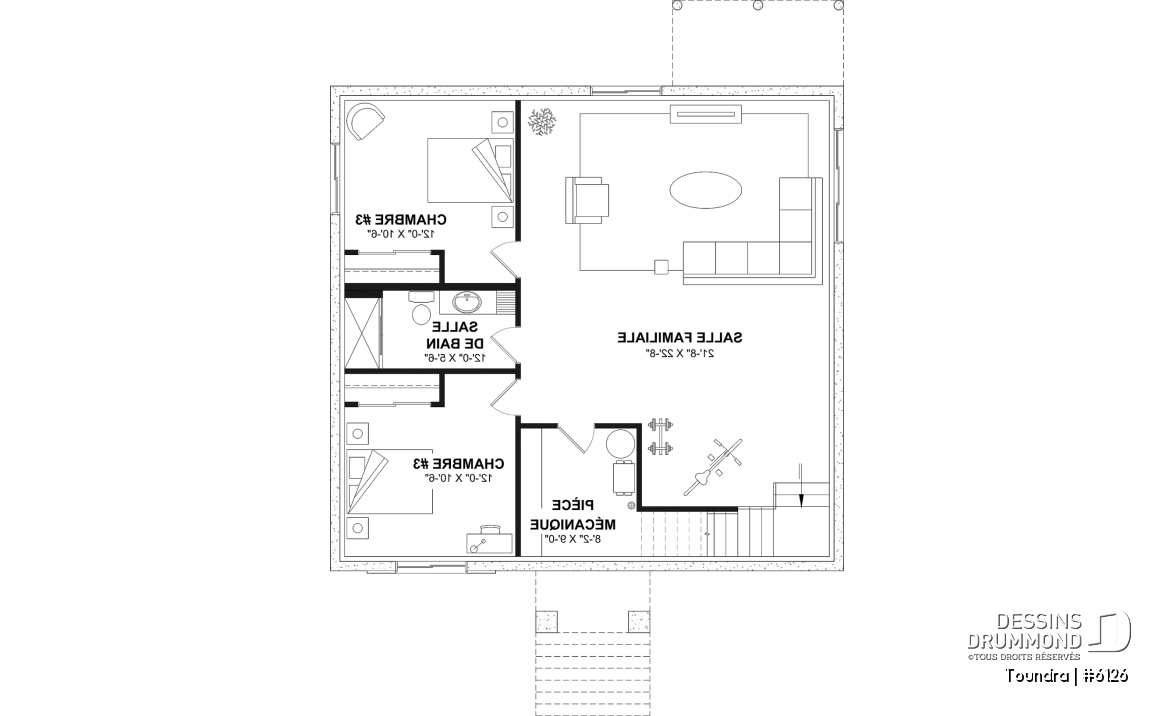 Sous-sol aménagé (Optionel $) - Plan de maison plain-pied, 2 à 4 chambres, aire ouverte, vestiaire et sous-sol aménagé (optionnel $) - Toundra