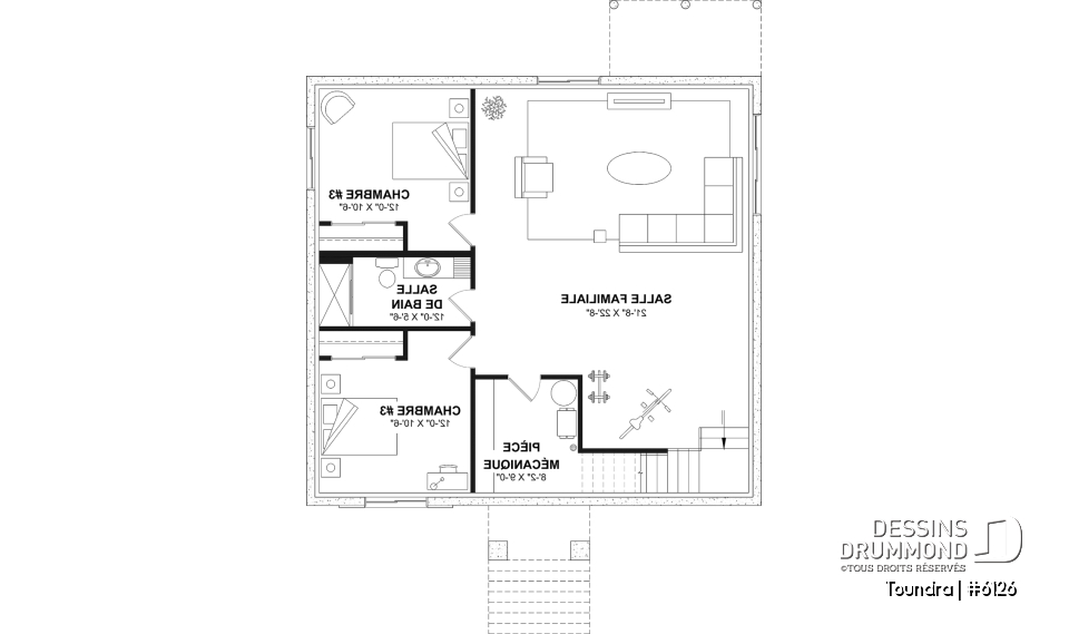 Sous-sol aménagé (Optionel $) - Plan de maison plain-pied, 2 à 4 chambres, aire ouverte, vestiaire et sous-sol aménagé (optionnel $) - Toundra
