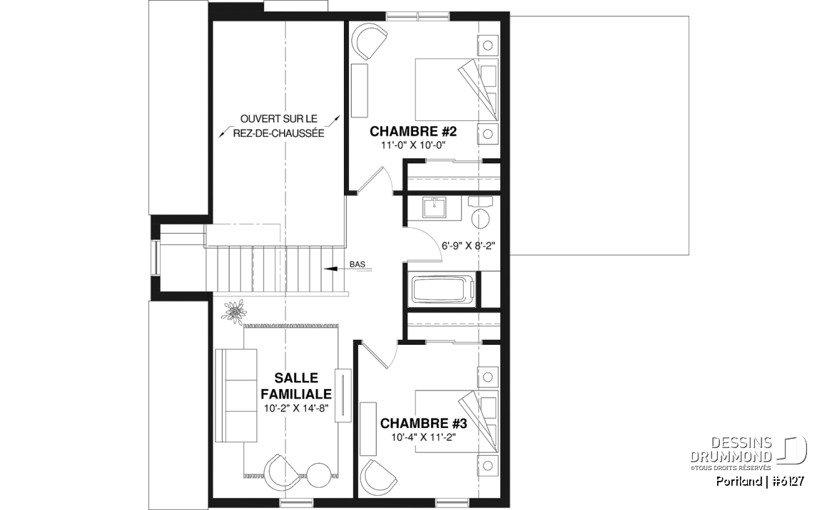 Étage - Modèle de maison Scandinave proposant revêtement Maibec de cèdre rouge - Portland