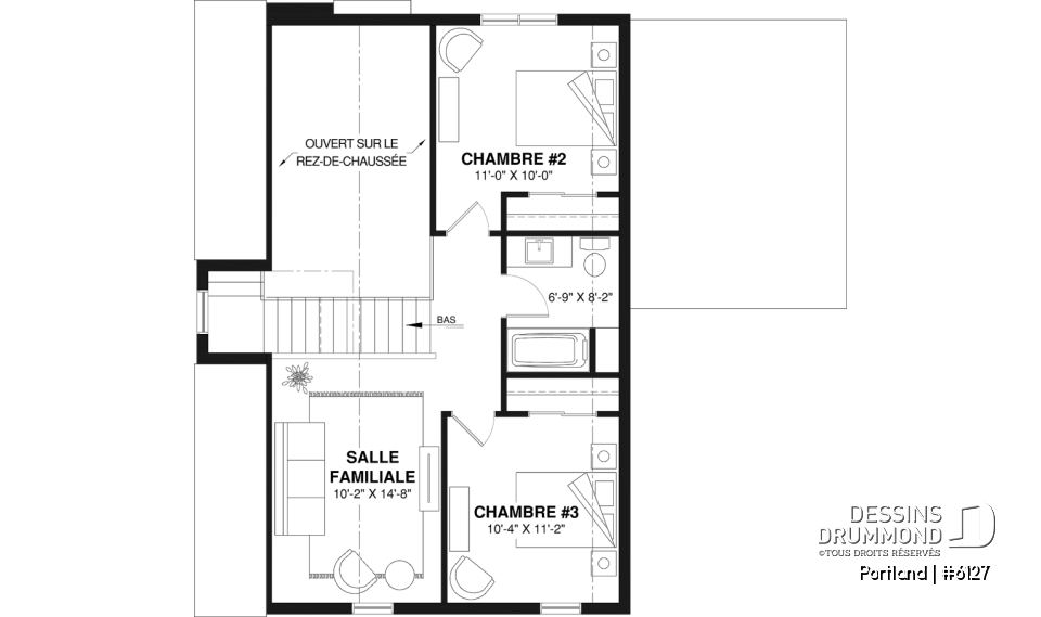 Étage - Modèle de maison Scandinave proposant revêtement Maibec de cèdre rouge - Portland