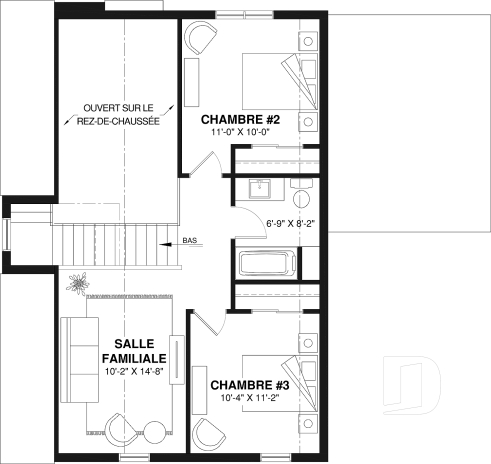 Étage - Modèle de maison Scandinave proposant revêtement Maibec de cèdre rouge - Portland