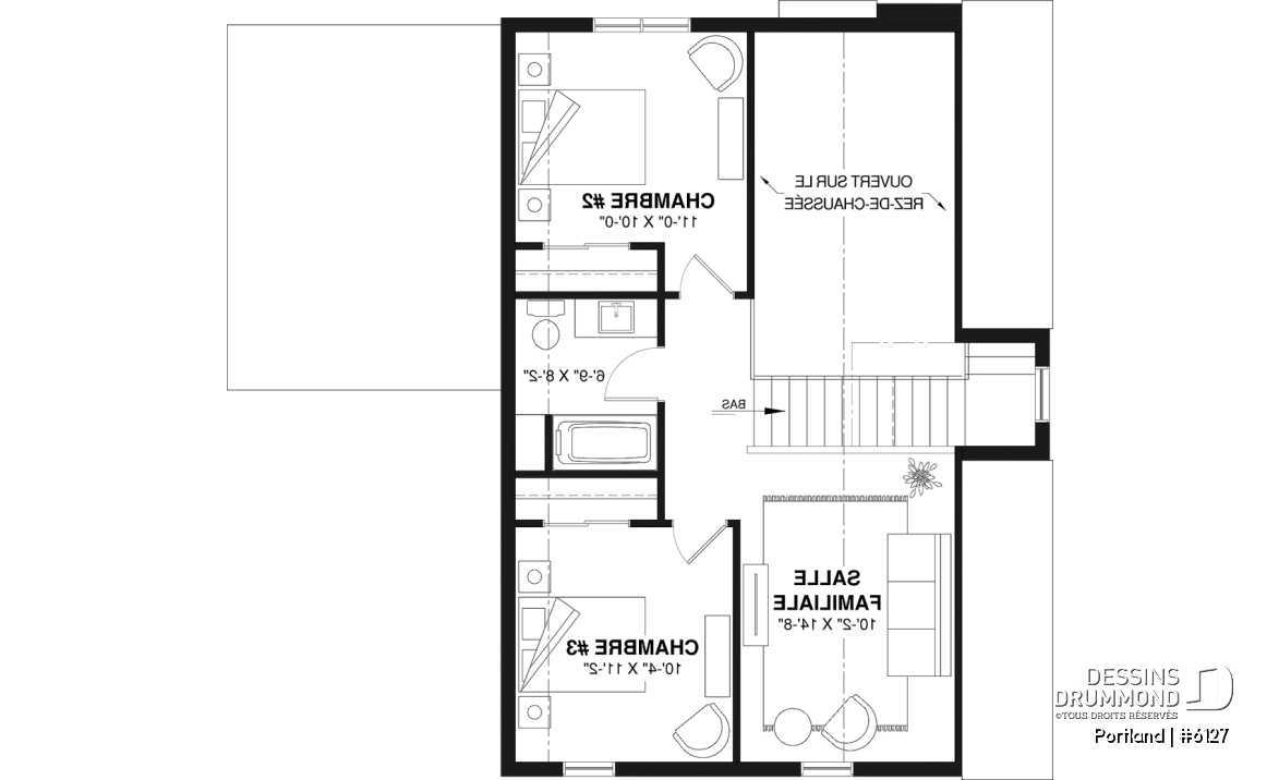 Étage - Modèle de maison Scandinave proposant revêtement Maibec de cèdre rouge - Portland