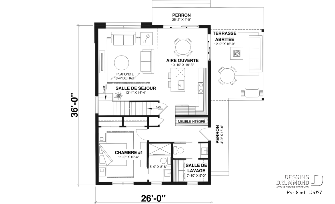 Rez-de-chaussée - Modèle de maison Scandinave proposant revêtement Maibec de cèdre rouge - Portland