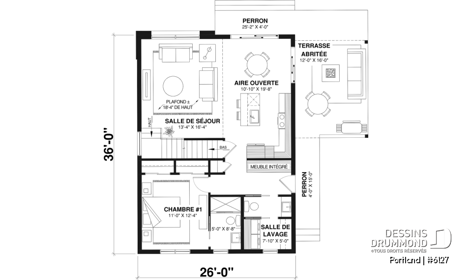 Rez-de-chaussée - Modèle de maison Scandinave proposant revêtement Maibec de cèdre rouge - Portland
