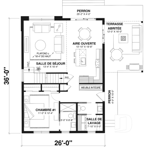 Rez-de-chaussée - Modèle de maison Scandinave proposant revêtement Maibec de cèdre rouge - Portland