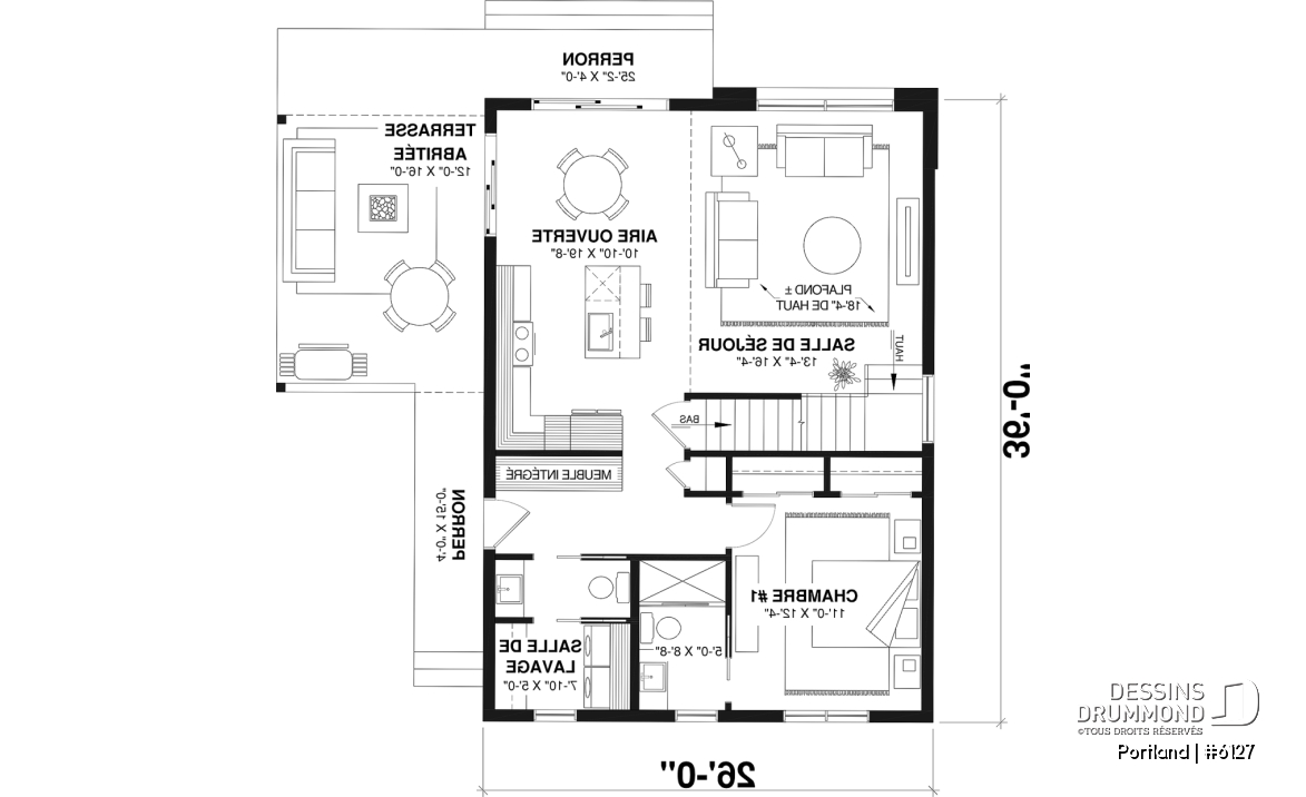 Rez-de-chaussée - Modèle de maison Scandinave proposant revêtement Maibec de cèdre rouge - Portland