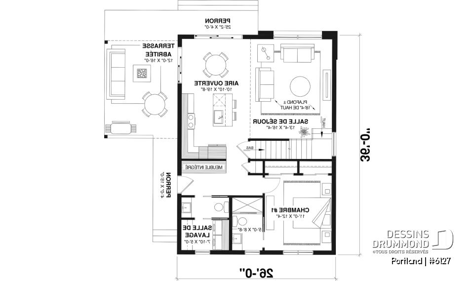 Rez-de-chaussée - Modèle de maison Scandinave proposant revêtement Maibec de cèdre rouge - Portland