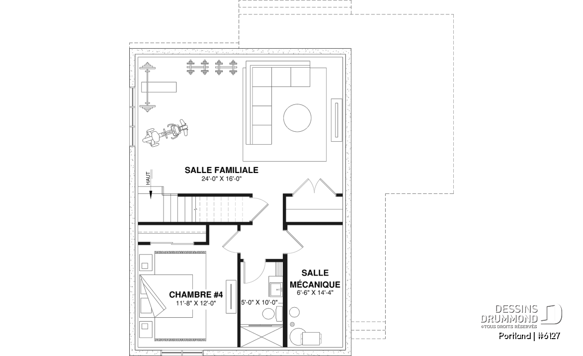Sous-sol aménagé (Optionel $) - Modèle de maison Scandinave proposant revêtement Maibec de cèdre rouge - Portland