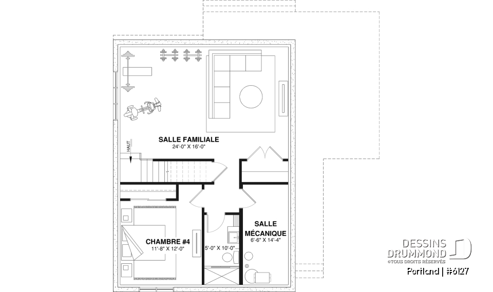 Sous-sol aménagé (Optionel $) - Modèle de maison Scandinave proposant revêtement Maibec de cèdre rouge - Portland