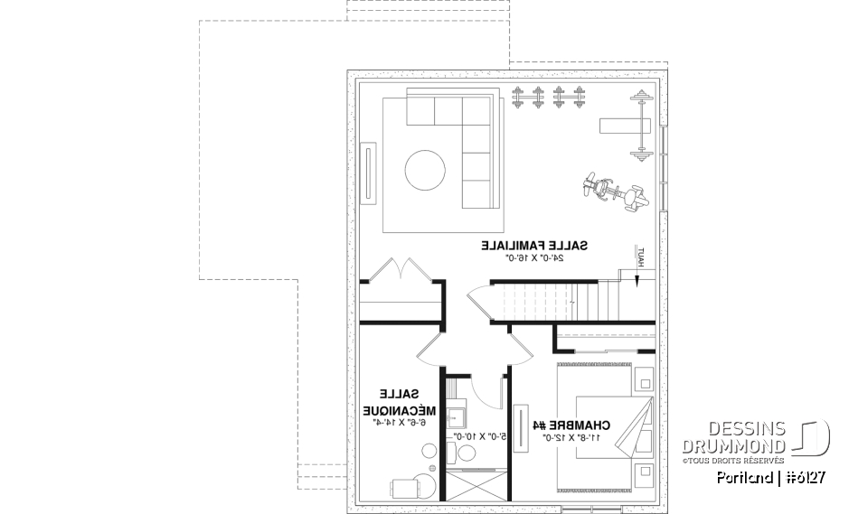 Sous-sol aménagé (Optionel $) - Modèle de maison Scandinave proposant revêtement Maibec de cèdre rouge - Portland