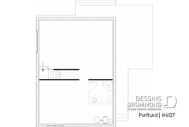 Sous-sol aménageable du plan de maison unifamiliale 6127 Sous-sol aménageable - Modèle de maison Scandinave proposant revêtement Maibec de cèdre rouge - Portland