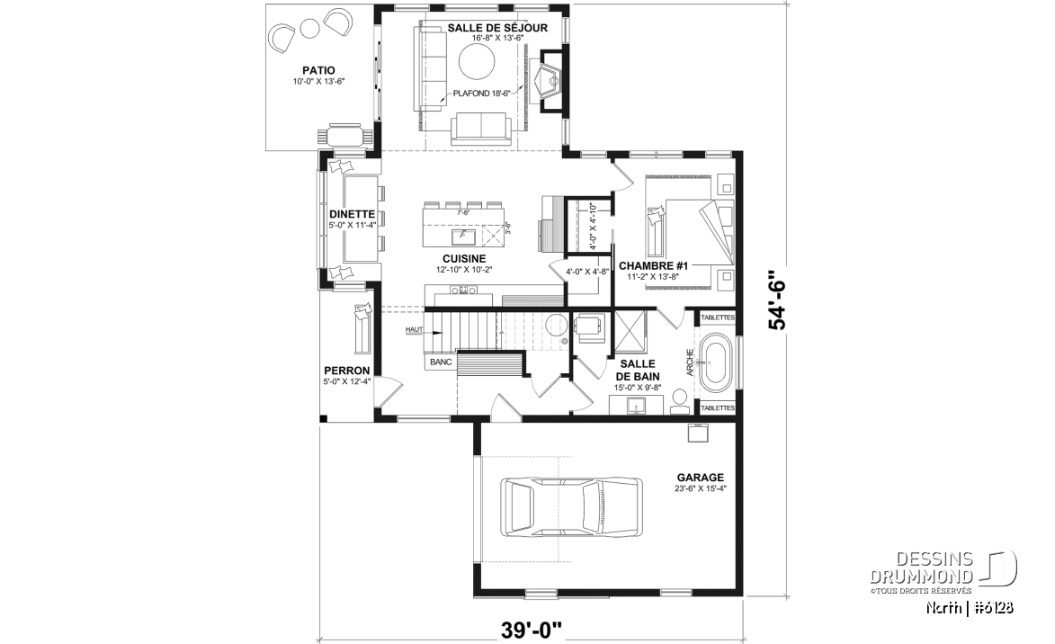 Rez-de-chaussée - Plan de maison à étage North (#6128) avec garage, 2 chambres + option 3e, lumineux avec foyer STÛV s21 - North
