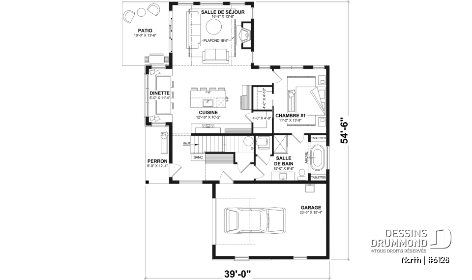 Rez-de-chaussée - Plan de maison à étage North (#6128) avec garage, 2 chambres + option 3e, lumineux avec foyer STÛV s21 - North