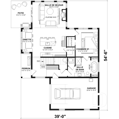 Rez-de-chaussée - Plan de maison à étage North (#6128) avec garage, 2 chambres + option 3e, lumineux avec foyer STÛV s21 - North