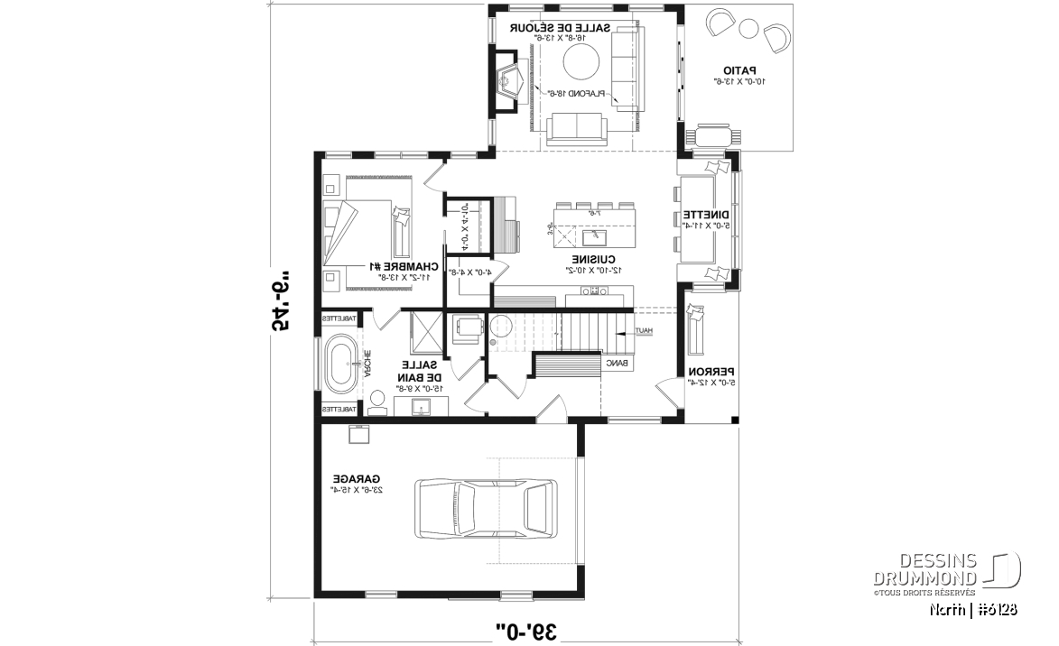 Rez-de-chaussée - Plan de maison à étage North (#6128) avec garage, 2 chambres + option 3e, lumineux avec foyer STÛV s21 - North