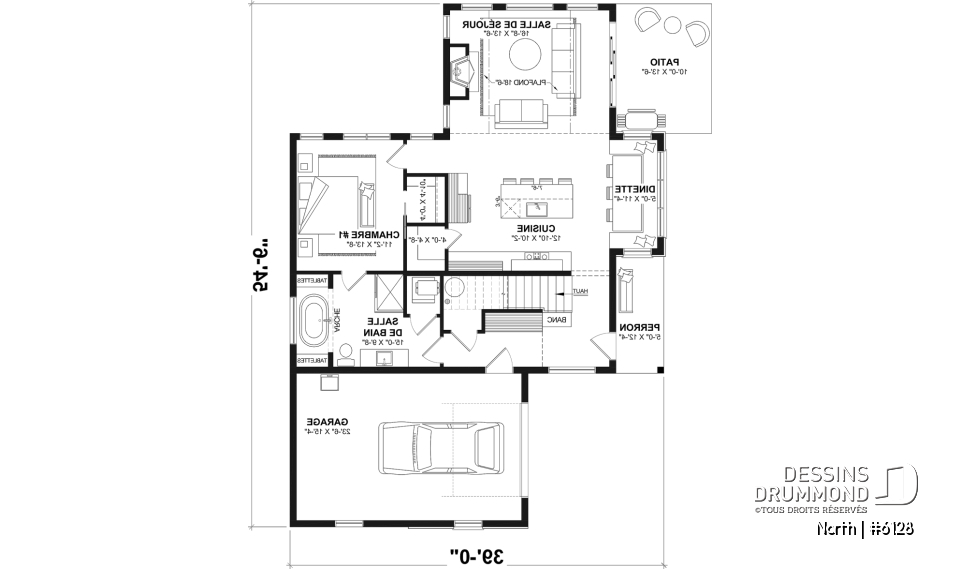 Rez-de-chaussée - Plan de maison à étage North (#6128) avec garage, 2 chambres + option 3e, lumineux avec foyer STÛV s21 - North