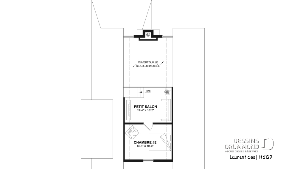 Étage - Plan de chalet rustique chaleureux et lumineux avec mezzanine, plafond cathédral et aire ouverte invitante - Laurentides
