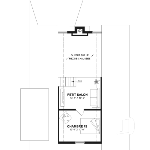 Étage - Plan de chalet rustique chaleureux et lumineux avec mezzanine, plafond cathédral et aire ouverte invitante - Laurentides