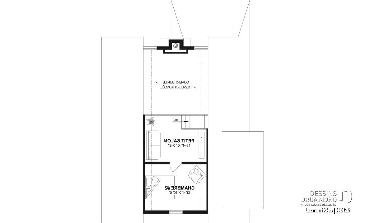 Étage - Plan de chalet rustique chaleureux et lumineux avec mezzanine, plafond cathédral et aire ouverte invitante - Laurentides