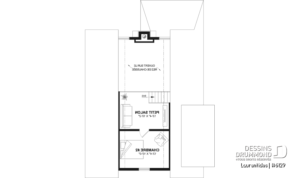 Étage - Plan de chalet rustique chaleureux et lumineux avec mezzanine, plafond cathédral et aire ouverte invitante - Laurentides