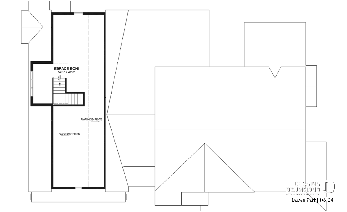 Espace boni - Plan de maison farmhouse moderne de plain-pied avec 3 chambres, bureau, pièce boni, cuisine extérieure, garage - Daven Port