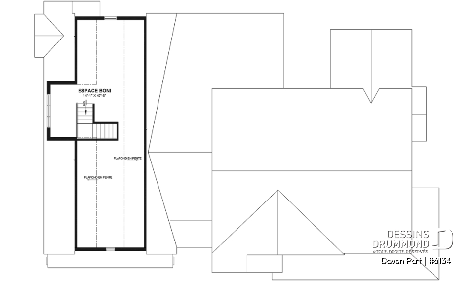 Espace boni - Plan de maison farmhouse moderne de plain-pied avec 3 chambres, bureau, pièce boni, cuisine extérieure, garage - Daven Port