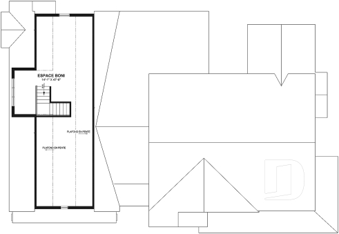 Espace boni - Plan de maison farmhouse moderne de plain-pied avec 3 chambres, bureau, pièce boni, cuisine extérieure, garage - Daven Port