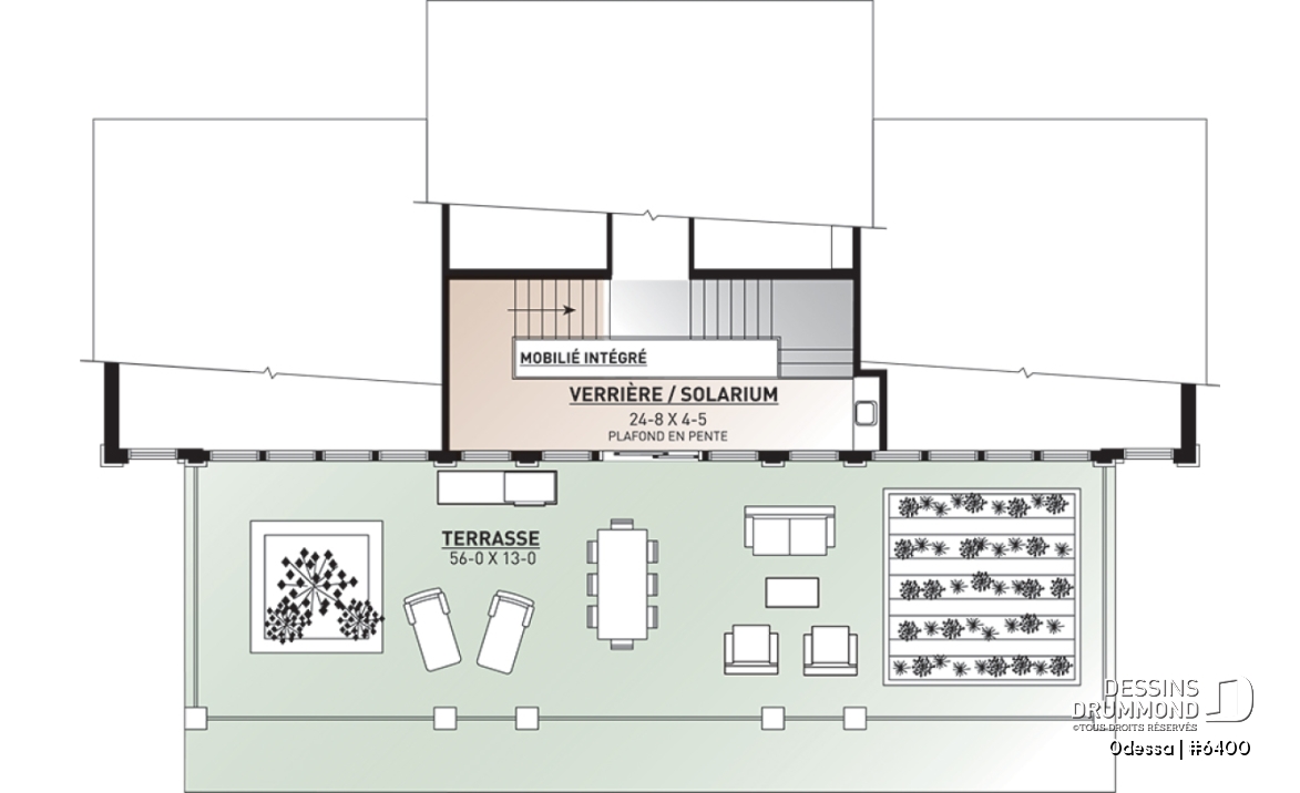 Étage - Plan maison moderne bord de l'eau, 3 chambres, 2.5 salles de bain, énorme terrasse à l'étage, 2 salons, foyer - Odessa