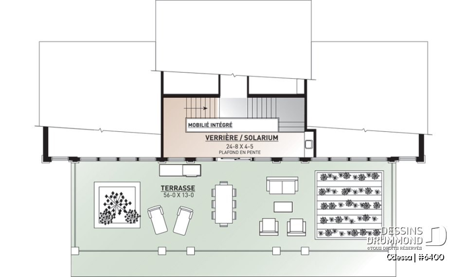 Étage - Plan maison moderne bord de l'eau, 3 chambres, 2.5 salles de bain, énorme terrasse à l'étage, 2 salons, foyer - Odessa