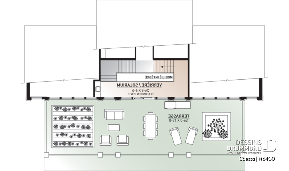 Étage - Plan maison moderne bord de l'eau, 3 chambres, 2.5 salles de bain, énorme terrasse à l'étage, 2 salons, foyer - Odessa