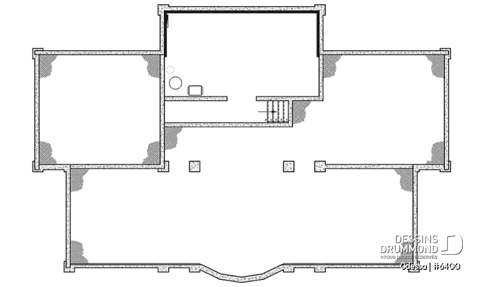 Sous-sol - Plan maison moderne bord de l'eau, 3 chambres, 2.5 salles de bain, énorme terrasse à l'étage, 2 salons, foyer - Odessa