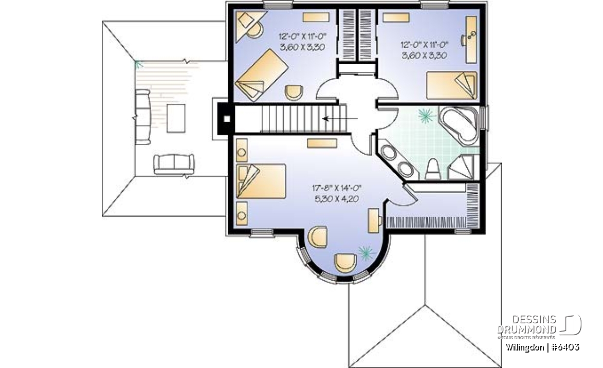 Étage - Plan de maison avec garage, style manoir, 3 chambres, plafond allant jusqu'à 12', bureau à domicile - Willingdon
