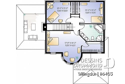 Étage - Plan de maison avec garage, style manoir, 3 chambres, plafond allant jusqu'à 12', bureau à domicile - Willingdon