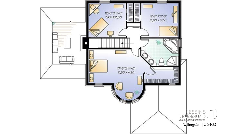 Étage - Plan de maison avec garage, style manoir, 3 chambres, plafond allant jusqu'à 12', bureau à domicile - Willingdon