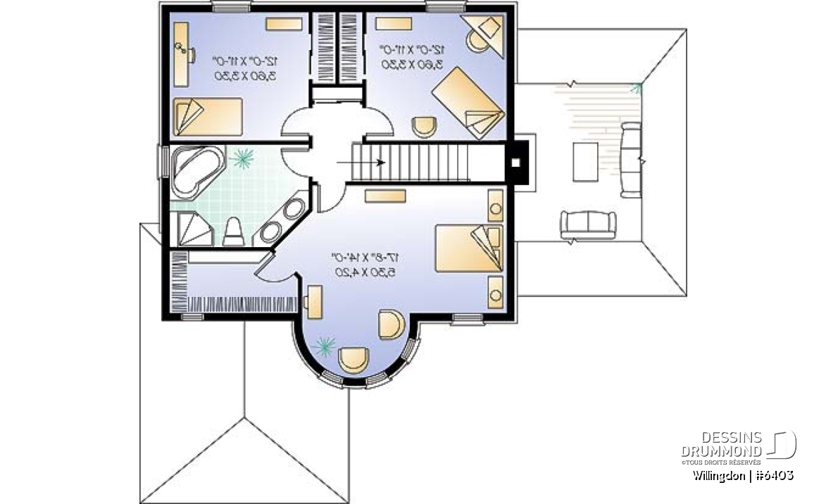 Étage - Plan de maison avec garage, style manoir, 3 chambres, plafond allant jusqu'à 12', bureau à domicile - Willingdon