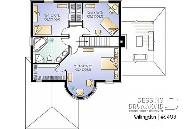 Étage - Plan de maison avec garage, style manoir, 3 chambres, plafond allant jusqu'à 12', bureau à domicile - Willingdon