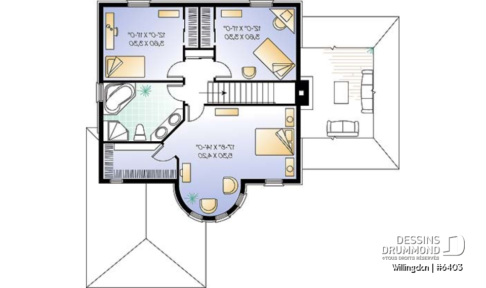 Étage - Plan de maison avec garage, style manoir, 3 chambres, plafond allant jusqu'à 12', bureau à domicile - Willingdon