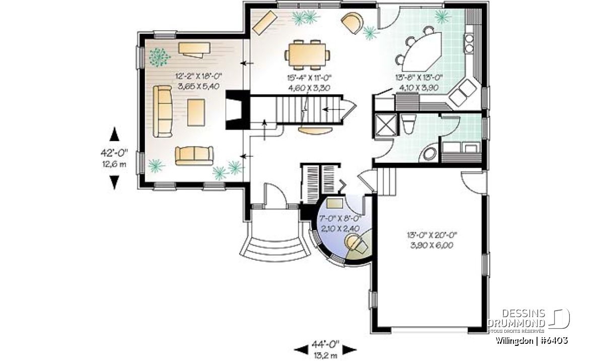 Rez-de-chaussée - Plan de maison avec garage, style manoir, 3 chambres, plafond allant jusqu'à 12', bureau à domicile - Willingdon