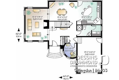 Rez-de-chaussée - Plan de maison avec garage, style manoir, 3 chambres, plafond allant jusqu'à 12', bureau à domicile - Willingdon