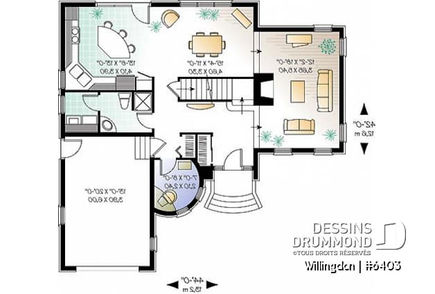 Rez-de-chaussée - Plan de maison avec garage, style manoir, 3 chambres, plafond allant jusqu'à 12', bureau à domicile - Willingdon