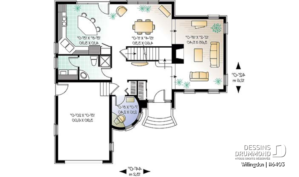 Rez-de-chaussée - Plan de maison avec garage, style manoir, 3 chambres, plafond allant jusqu'à 12', bureau à domicile - Willingdon