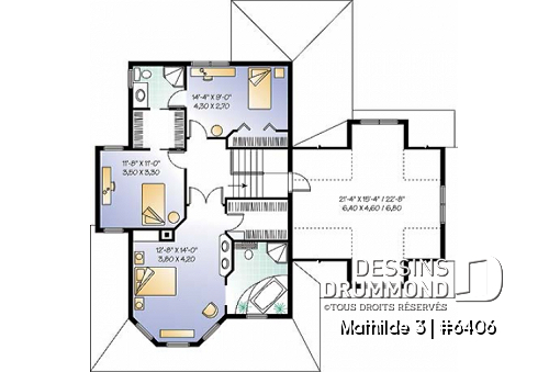 Étage - Plan de maison champêtre 3 chambres, grand espace boni au-dessus du garage double (chambre #4), foyer - Mathilde 3