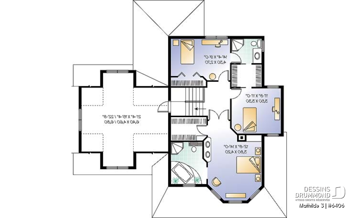 Étage - Plan de maison champêtre 3 chambres, grand espace boni au-dessus du garage double (chambre #4), foyer - Mathilde 3