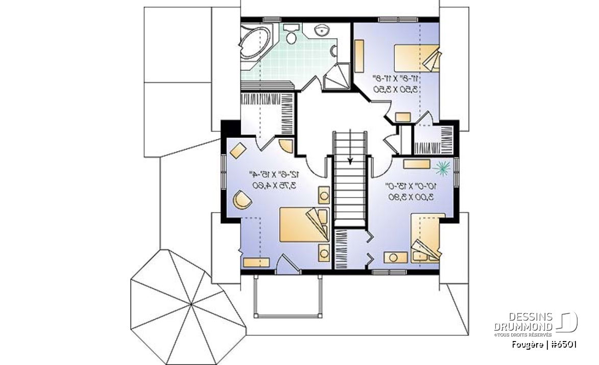 Étage - Plan de maison champêtre, à étages, 3 chambres avec plafond cathédrale, jolie finition extérieure - Fougère