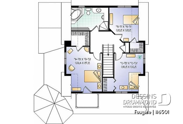 Étage - Plan de maison champêtre, à étages, 3 chambres avec plafond cathédrale, jolie finition extérieure - Fougère