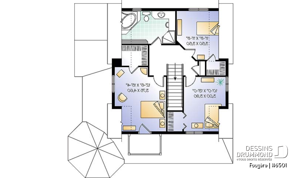 Étage - Plan de maison champêtre, à étages, 3 chambres avec plafond cathédrale, jolie finition extérieure - Fougère